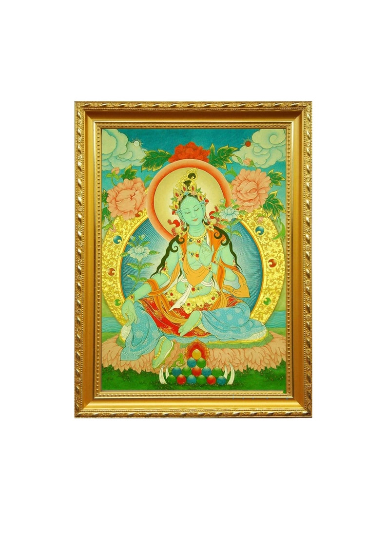 Tibetan Green Tara Wooden Frame, Green Tara Home Decor, Bodhisattva