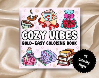 Livre à colorier audacieux et facile de Cozy Vibes, 45 pages à colorier (téléchargement numérique, version imprimable)