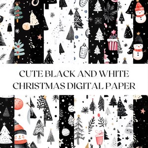Papier numérique de Noël noir et blanc - Plus de 20 motifs HD pour scrapbooking, cartes, emballage cadeau et travaux manuels - Téléchargement instantané