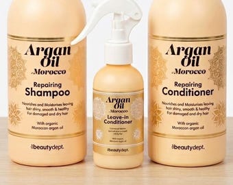Hårvårdspaket med arganolja - Schampo och balsam (1000 ml) + Leave-in - Reparerande och återfuktande