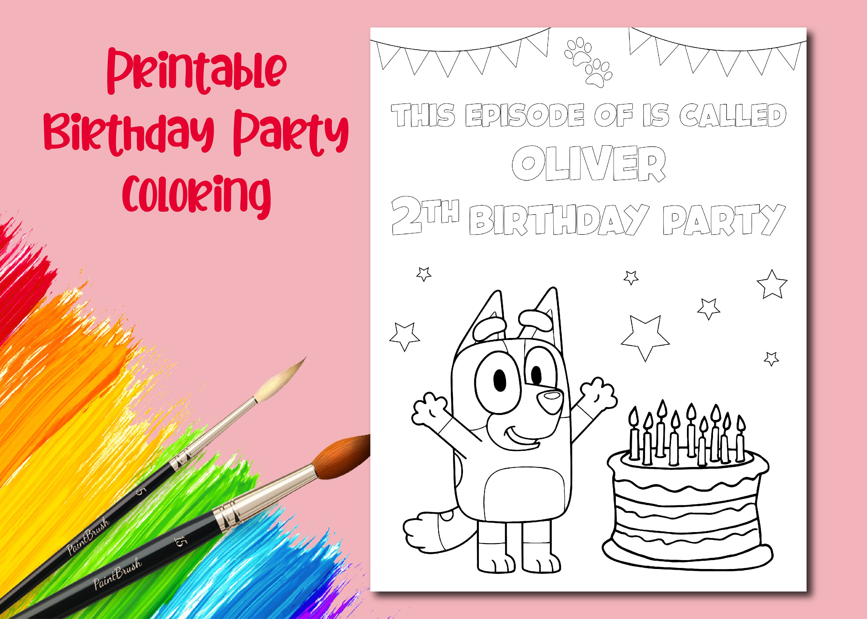 Bluey Coloring Sheet, Bluey Birthday, Personalized Birthday Coloring ...