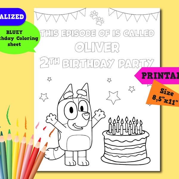 Bluey First Birthday Coloring Page - Etsy