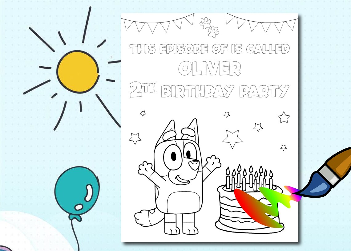 Bluey Coloring Sheet, Bluey Birthday, Personalized Birthday Coloring ...