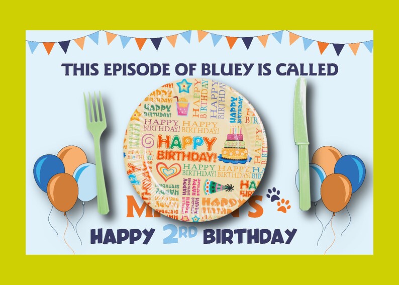 Bluey Birthday Placemat Printable Birthday Party Placemat - Etsy