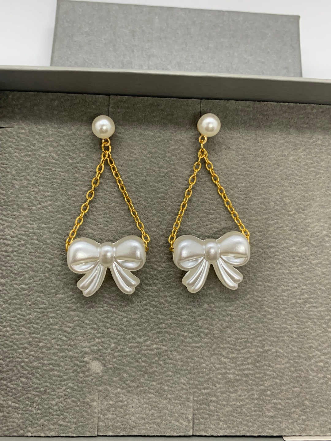Miss Coquette Pearl Bow Earrings | Gold Plated Hypoallergenic -Femstylo
