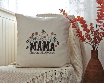 MAMA Kissen personalisiert mit Kindernamen, Personalisierte Kissenhülle für Mama, Geschenk für die Mama zum Geburtstag oder Muttertag