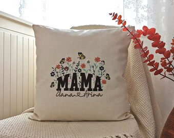 MAMA Kissen personalisiert mit Namen Spruch, Geschenk für Frauen Geburtstag, Kissen Hülle mit Namen für Mama, Geburtstagsgeschenk MAMA