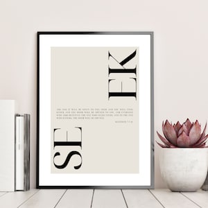 Matthew 7 7-8, Bible Verse Printable, Seek and Find, Modern Christian Wall Art, Digital Bible Print, Scripture Print, Minimalist Home Decor