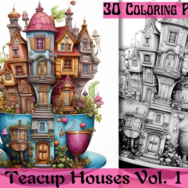 Teacup Houses Vol. 1 Coloring Set | Printable Digital Download