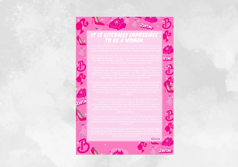 Barbie Monologue Movie Quote Gloria’s Monologue Impossible - Etsy