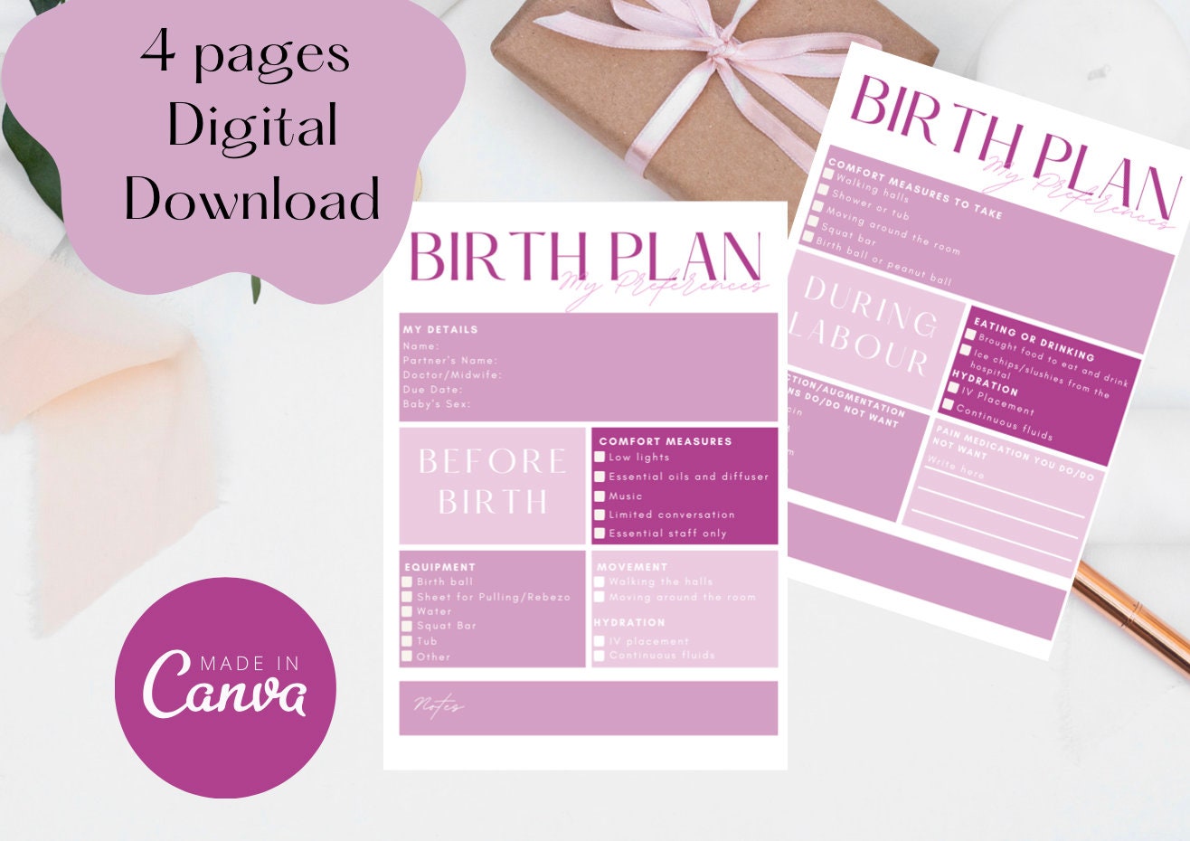 Editable Birth Plan Template Printable Birthing Plan - Etsy UK