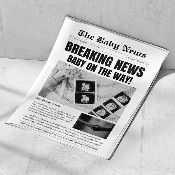Large Newspaper pregnancy announcement template, newspaper baby announcement