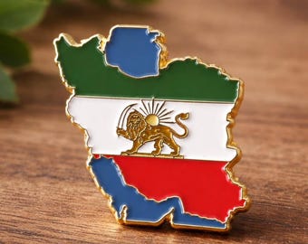 Spilla con la bandiera dell'Iran - Spilla con leone e sole (Shir O Khorshid) - Spilla di qualità con il patrimonio culturale iraniano
