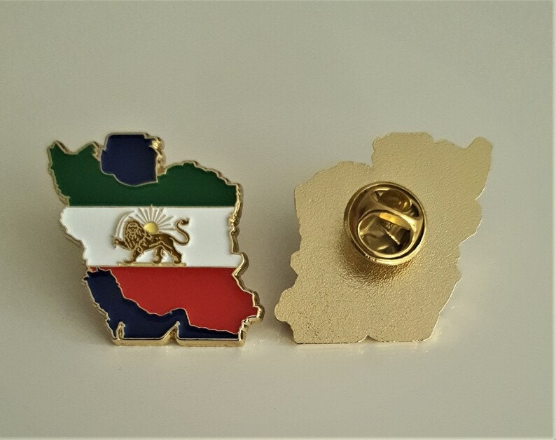 Iran Flag Pin Lion and Sun Emblem Shir O Khorshid Quality Iran Heritage Lapel Pin Bild 2