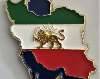 Iran Flag Pin - Lion and Sun Emblem (Shir O Khorshid) - Quality Iran Heritage Lapel Pin