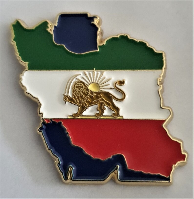 Iran Flag Pin Lion and Sun Emblem Shir O Khorshid Quality Iran Heritage Lapel Pin Bild 1