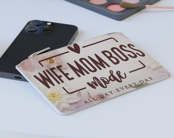 Wife Mom Boss Mini Clutch Bag: Vegan Faux Leather Watercolor Wallet