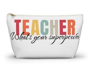 Teacher what&#39;s your superpower pouch, teacher Accessory Bag, Charger Pouch, Funny Travel Pouch, Travel Bag, Packing and Organization,