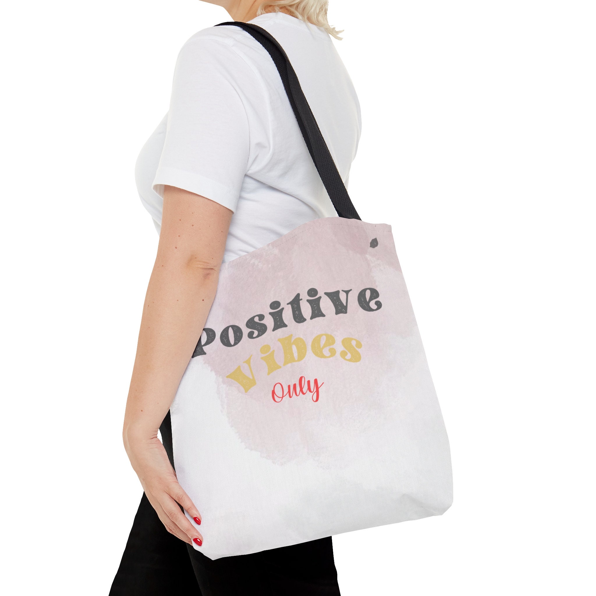 Positive vibes only bag, Tote bag quote, Positive sayings tote, Mom tote, mom bag, beach bag, Tote bag for women, Tote Bag (AOP)