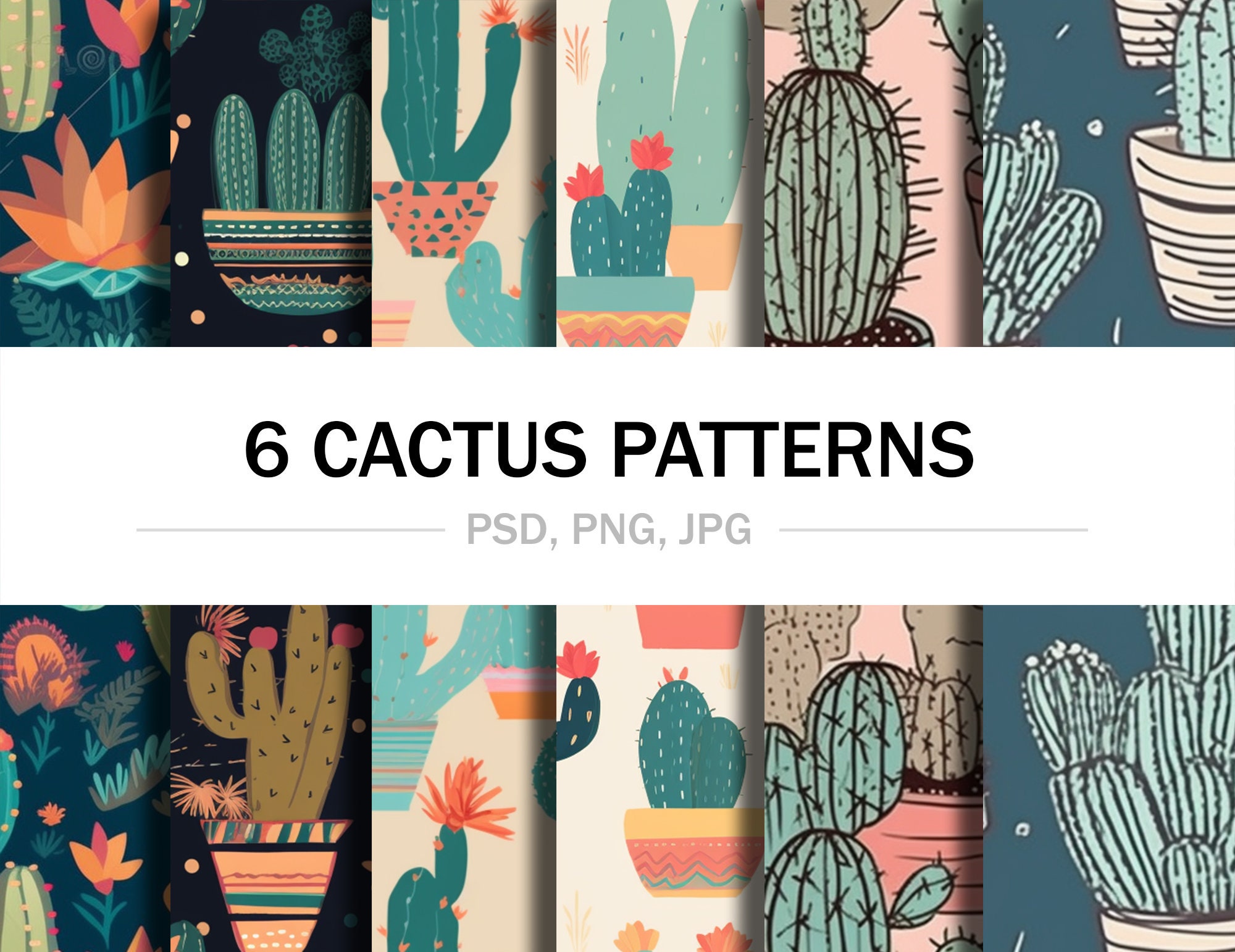 6 Seamless Cactus Patterns - Etsy