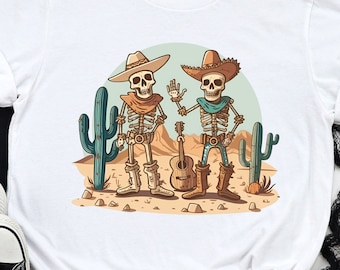 Howdy Cowboy Skeleton Sweatshirt: Western Halloween Dancing Skeletons