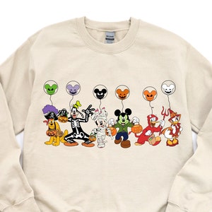 Disney Halloween Shirt, Halloween Matching Shirt, Disney Mickey and Friends Characters Halloween Balloons Tee, Disney Halloween Skeleton Tee