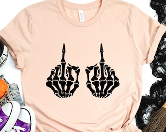 Lustiges Skelett Mittelfinger T-Shirt: Sarkastisches Halloween Geschenk