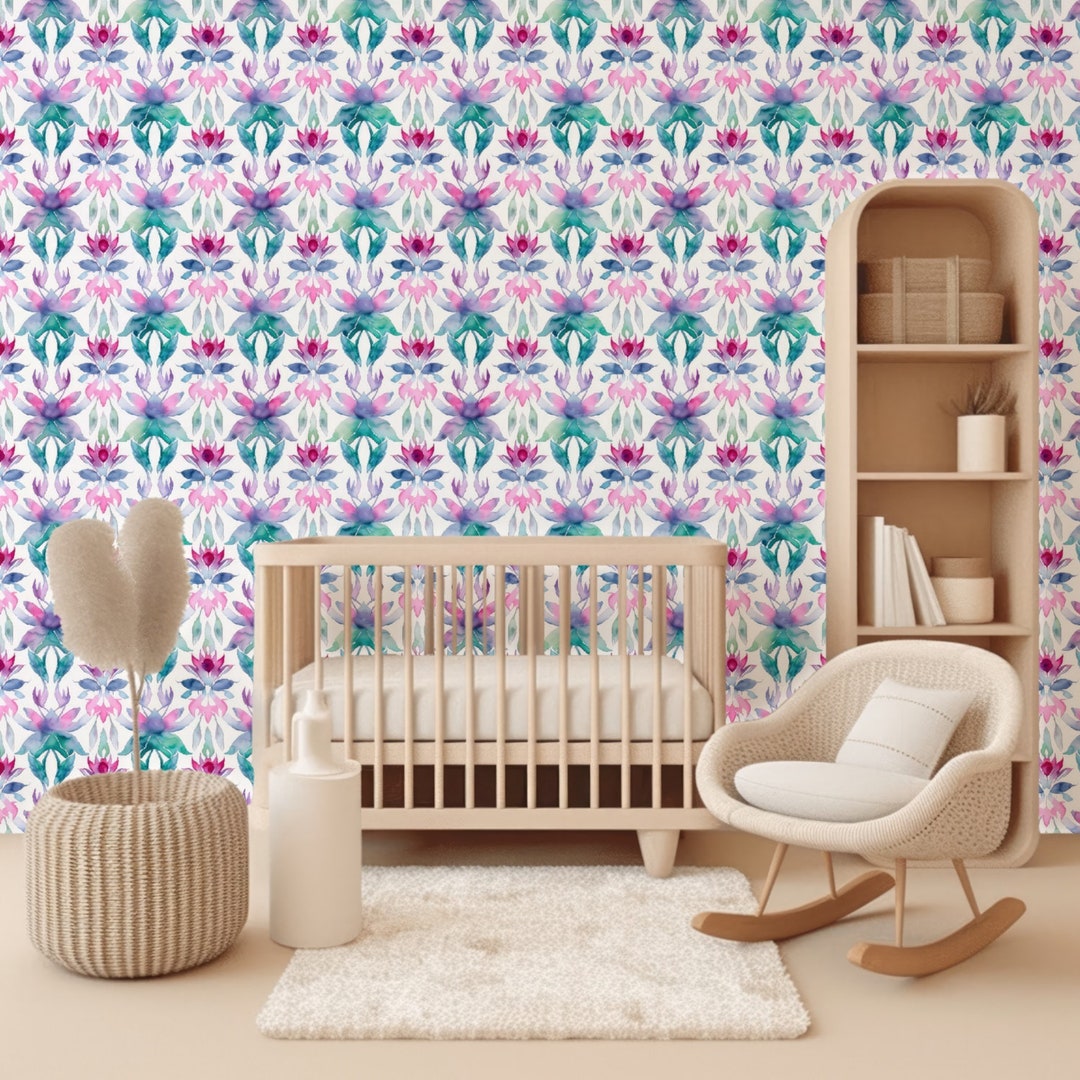 Watercolor Floral Peel & Stick Wallpaper Abstract Fuchsia Etsy