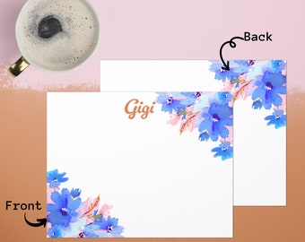 Blue Personalized Stationery Set A2 Custom Stationery Monogram Card Color Envelopes Flat Set Note card & Envelope Set Blue Floral Card Set