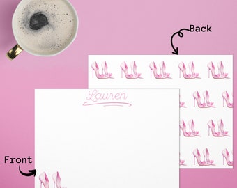 Pink Custom Stationery Set A2 Custom Pink Stationery Monogram Card Pink Color Envelopes Flat Set Note Card & Envelope Set Illustrated Cards