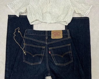 Coquette Outfit Levis 501 W27 L31 Jeans Country Top Con Encaje Denim Lana del Rey