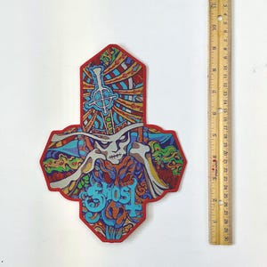Ghost - 7 Inches of Satanic Panic RED Border Oversized Laser-Cut Woven Shape Patch Officially Licensed SOLD OUT Direct New