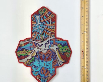 Ghost - 7 inch Satanic Panic RODE rand Extra grote lasergesneden geweven vormpatch Officieel gelicentieerd UITVERKOCHT Direct nieuw