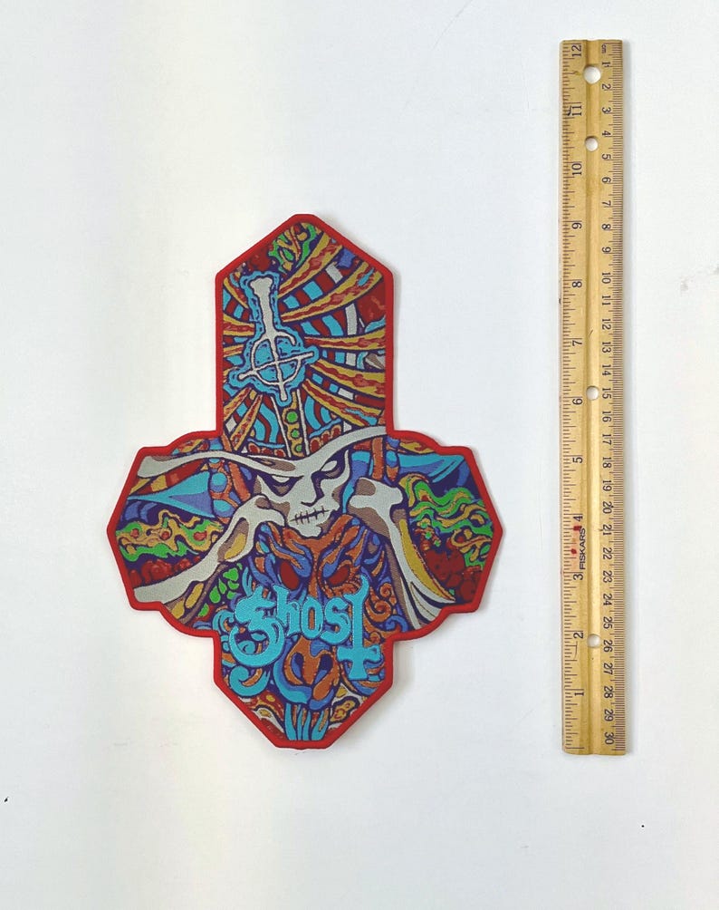 Ghost - 7 Inches of Satanic Panic RED Border Übergroße Laser-Cut Woven Form Patch offiziell lizenziert AUSVERKAUFT Direkt Neu Bild 1