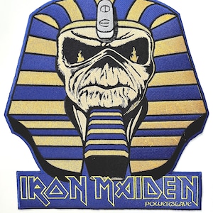 Parche trasero grande POWERSLAVE de Iron Maiden, raro, personalizado, de 11-1/2" de altura, bordado a todo color, nuevo.