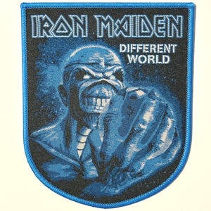 Iron Maiden - Different World Officially Licensed BLUE Border Woven Patch New Sold Out Direct