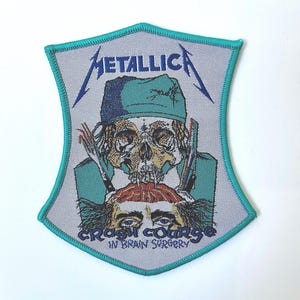 Metallica Crash Course In Brain Surgery Officially Licensed Aqua Border Woven Patch New Sold Out