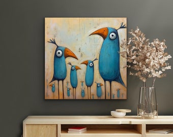 Blue Bird Banter, blue birds, humor, humorous wall art, fun wall art, airbnb wall art, airbnb decor, wall art, bird lover art, bird lovers