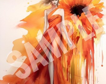 Autumn Fields, watercolor, abstract art, fashion art, fashion wall art, airbnb art, girl art, woman wall decor, airbnb wall decor,