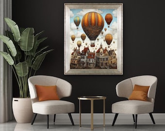 Floating Dreams, hot air balloons, hot air balloon wall art, modern wall art, modern wall decor, hot air balloon wall decor, digital art,