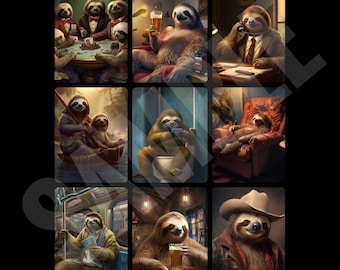 Father's Day Sloths, Father's Day digital images, Father's day wall decor, Father's Day gifts, Father's day humor, Father's Day best gift