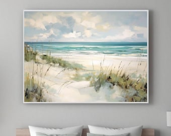 Vintage Seascape Wall Art: Turquoise Beach Dunes Canvas Print