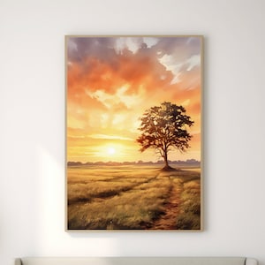 Oak Tree Sunset Canvas Print: Heartland Farmhouse Wall Art