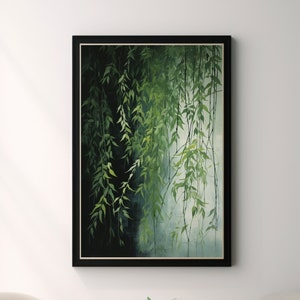 Weeping Willow Tree Art | Moody Green Canvas Wall Art Room Decor | Nature Inspired Art for Rustic Bohemian & Contemporary Home Decor