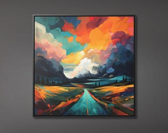 Abstract Landscape Canvas Print: Colorful Sunset Artwork, Modern Home Decor