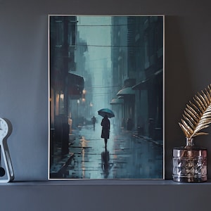 Rainy City Print | Soft Hues Painting | Rainy Day Aesthetics | Moody Urban Art Printable