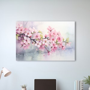 Cherry Blossom Watercolor Canvas Print: Elegant Floral Wall Art