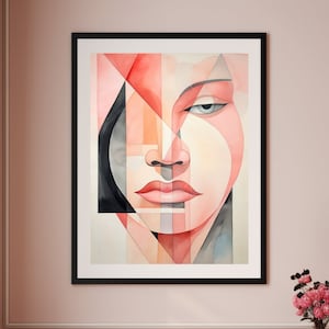 Cubism Face Art Print: Abstract Watercolor Painting (Digital Download)