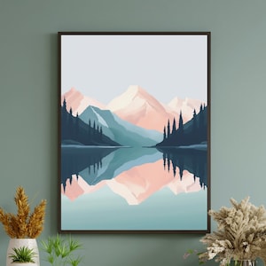 Minimalist Mountain Landscape - Pastel Gouache Digital Print - Instant Artwork for Modern Home Decor