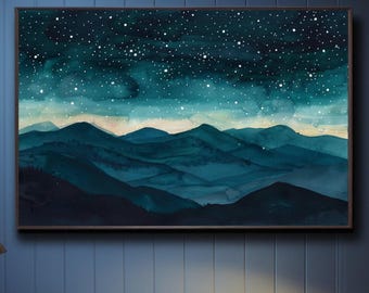 Mountain Wall Art: Starry Night Mountain Ridges, Canvas Print